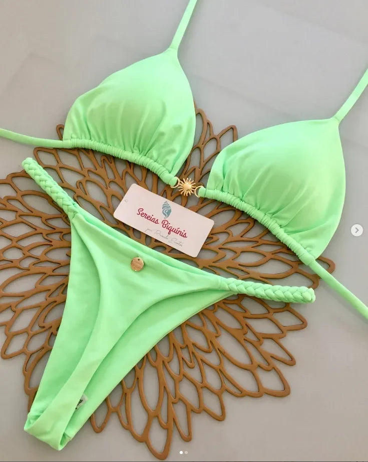 Print Sexy Bikini-Set – Y2K Neckholder & Lace-Up Design